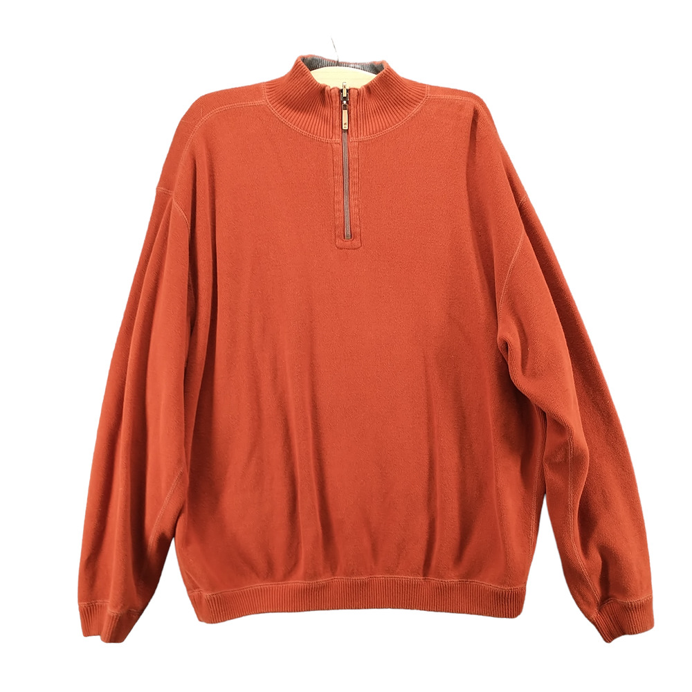 Tommy Bahama Men's 1/4 Zip Pullover Knit Sweater Orange Brownish XL Solid